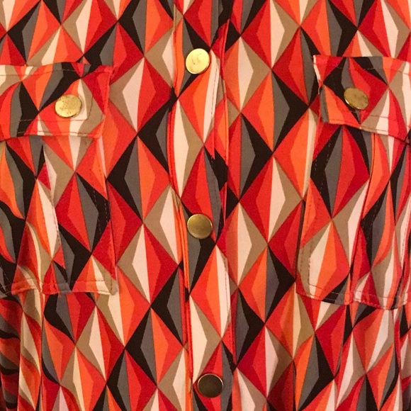 Geometric Patterned Dress with Gold Buttons shirt dress - Picture 2 of 5